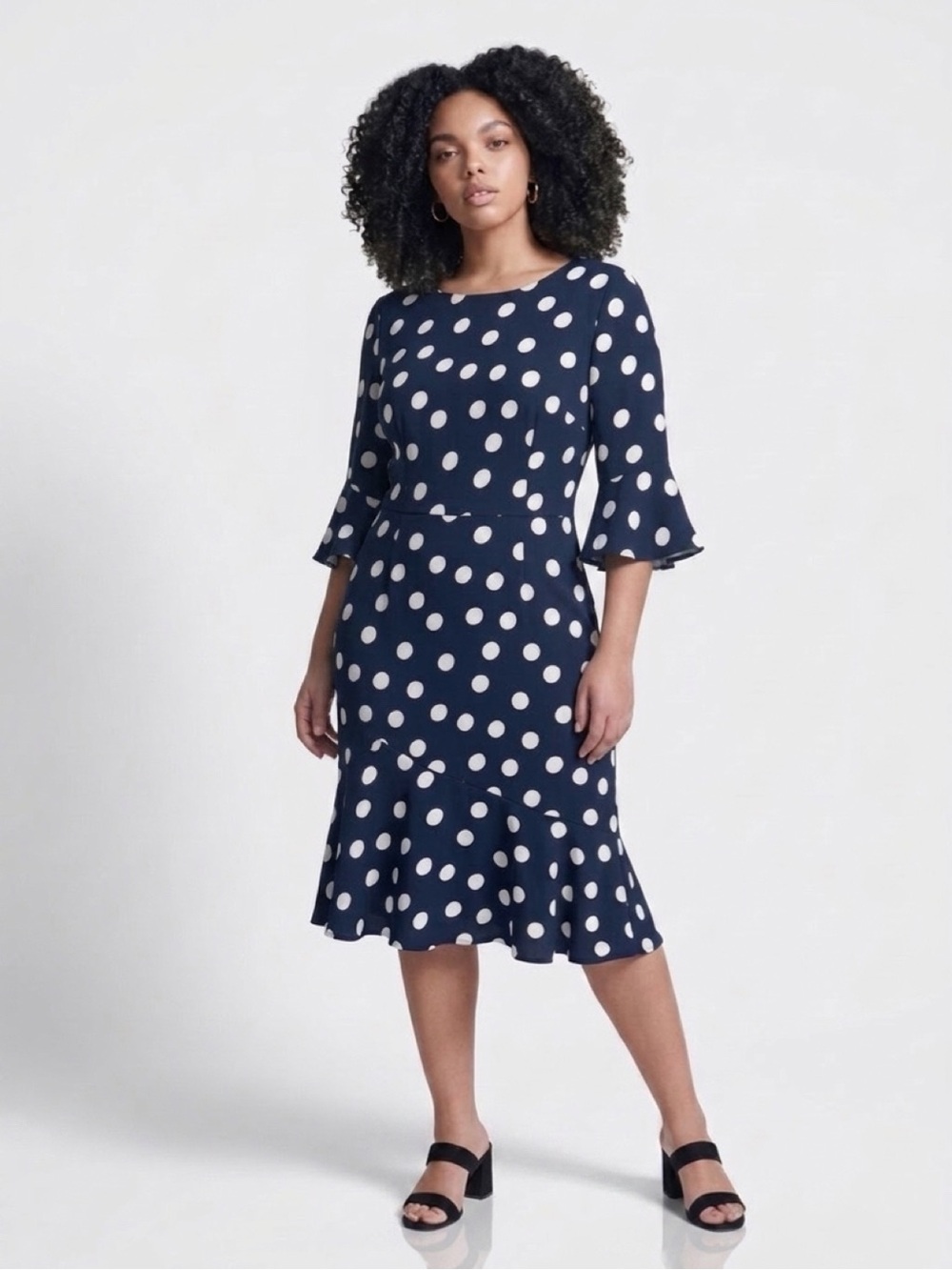 Boden Navy and White Polka Dot Midi Dress